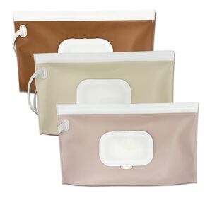 Wipe Dispenser,3-Pack Portable Refillable Wipe Container,Reusable Travel Baby Wipes Dispenser, Waterproof and Dustproof(Blush Pink & Cream& Brown)