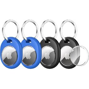 Syncwire Case for AirTag [4 Pack], Full Protective AirTag Holder with 304 Stainless Steel Keyring [Anti-Lost] [Scratch-Resistant] TPU Itag Cover for Keys, Luggage, Bags, Pet Collars - Black+Blue