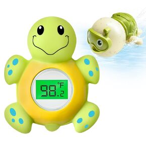 Baby Bath Thermometer & Swimming Turtle Floating Bath Toys, BPA-Free Bath Thermometer Baby Safety, Backlit Display Bathtub Thermometer Baby Water Thermometer, Bath Temperature Toy for Infant