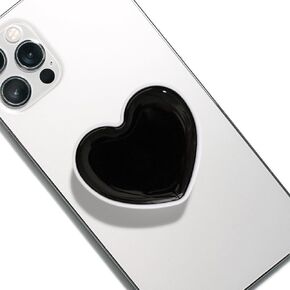 Magnetic Cute Solid Macaron Color Heart Shape Collapsible Mobile Phone Grip Stand Holder for Smartphone Tablet Cell Phone Accessory (Magnetic type, Black)