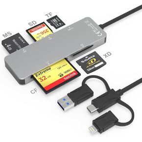 محول Memory Stick Pro Duo لأجهزة iPhone/USB-C/USB 3.0 بسرعة 5 جيجابت في الثانية عالية السرعة - قارئ بطاقات ذاكرة 6 في 3 من الألومنيوم SD/TF/M2/CF/MS/XD، قارئ بطاقات الصور Olympus XD يقرأ 5 بطاقات في وقت واحد in Kuwait