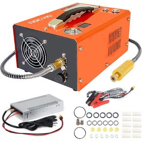 4500PSI 30MPA 300BAR Pcp Air Compressor Water-Oil Filter Auto Stop Oil Water Free Unique Vertical+Wire Spool Portable Design Powered by Car 12V DC or Home 110V AC for Paintball/Scuba Tank