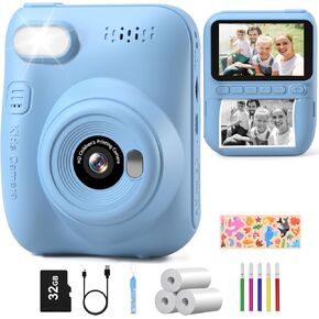 Kids Camera Instant Print, 3.0-inch HD Screen, Toddler Cameras with Printing Paper, 1080P Kids Digital Camera, Birthday Gifts Toys for 3 4 5 6 7 8 9 10 11 12 Year Old Boys Girls with 32GB Card - Blue