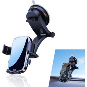 Pack-1 Car Phone Holder with Suction Cup, Waterproof Vehicle Phone Mount for Windshield/Dashboard/Air Vent, Universal Anti-Collision Automotive Cellphone Protective Basement (Black)