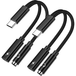 محول سماعة رأس وشاحن USB C إلى 3.5 ملم لهاتف Samsung Galaxy A55 A35 S24 S23 Ultra A15 A54 S22 S21، 2 في 1 USB من النوع C إلى Aux محول مقبس الصوت مع كابل دونجل شحن سريع PD 60 وات لهاتف iPhone 15 in Kuwait