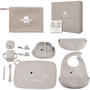 Silicone Baby Bib Feeding Set Led Weaning Supplies with Bowl Spoons Forks Dish Suction Cup Toddler Self Feeding (Elephant) in Saudi Arabia