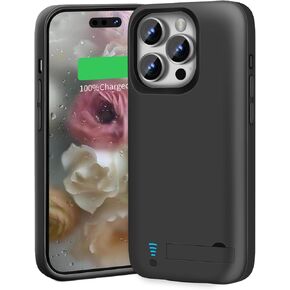 Battery Case for iPhone 15 Pro, 5000mAh Rechargeable Extended Battery Charging/Charger Case, Add 100% Extra Juice (6.1 inch) Black