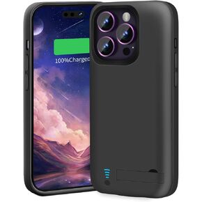 Battery Case for iPhone 14 Pro Max, 6000mAh Rechargeable Extended Battery Charging/Charger Case, Add 100% Extra Juice, Support Wire Headphones (6.7 inch) Black