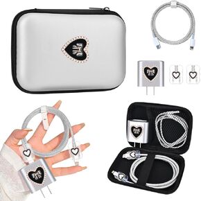 مجموعة تخزين حافظة شاحن الهاتف DIY، منظم كابل موفر للأسلاك مع حقيبة تخزين للسفر، منظم سلك حماية لكابل الشحن وربطة عنق لؤلؤية سوداء لطيفة وناعمة لهاتف iPhone (فضي) in Kuwait