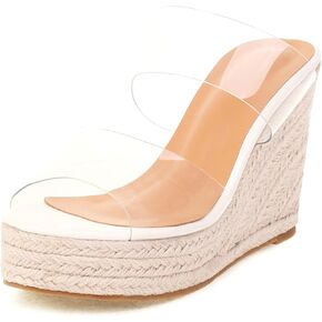 VARECOLA Women Slip On Espadrille Platform Wedge Sandals Slide Open Toe Clear High Heel Sandals