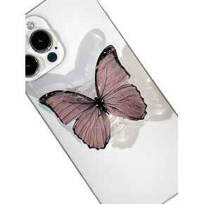Butterfly Sticky Mobile Phone Grip, Clear Cell Phone Stand, Expanding Cell Phone Charms Accessory, Interchangeable Finger Kickstand, Collapsible Handle Grip Holder for Kindle