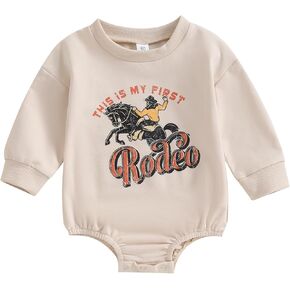 Newborn Baby Western Sweatshirt Romper Fall Clothes One Piece Outfits Cow Print Long Sleeve Bubble Bodysuit Tops