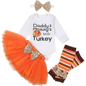 My First Thanksgiving Newborn Baby Girls Clothes Romper Top Bow Tutu Short Skirt with Headband Dress Outfit Set