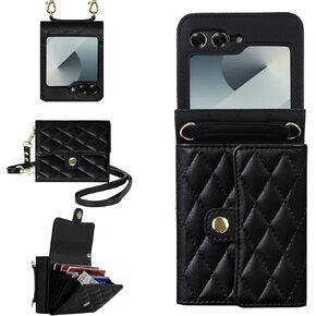 LOHASIC for Samsung Galaxy Z Flip 6 Wallet Case with Card Holder Crossbody Strap Lanyard with RFID Blocking Purse Cell Phone Cases for Samsung Galaxy Z Flip 6 5G 2024, Rose Gold