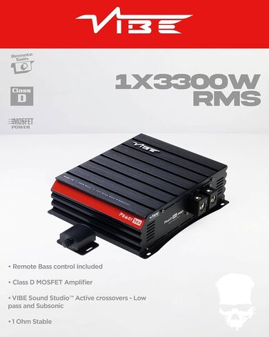 مضخم صوت Proscenium Vibe POWERBOX1200.1D-V3 لصوت السيارة: مضخم صوت أحادي الكتلة من الفئة D، 1200 واط من الطاقة، تعزيز الجهير، مدخل RCA منخفض المستوى، التحكم عن بعد، تصميم مضغوط، أسود in Kuwait