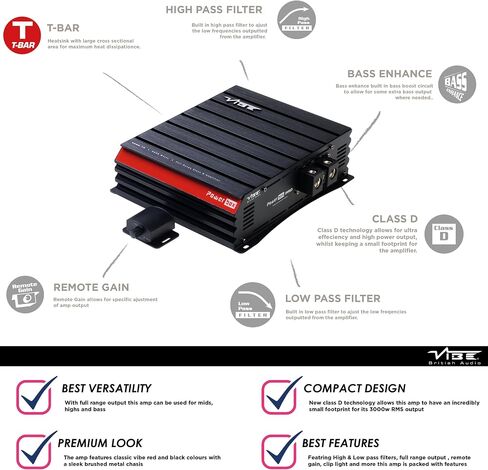 مضخم صوت Proscenium Vibe POWERBOX1200.1D-V3 لصوت السيارة: مضخم صوت أحادي الكتلة من الفئة D، 1200 واط من الطاقة، تعزيز الجهير، مدخل RCA منخفض المستوى، التحكم عن بعد، تصميم مضغوط، أسود in Kuwait
