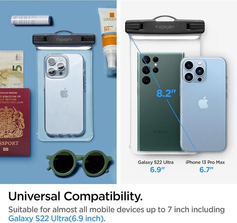 Spigen AquaShield Universal Waterproof Phone Pouch, Waterproof Phone Case, PVC Protective Dry Bag Cases with IPX8 A601 Compatible with iPhone, Galaxy, Google (Pack of 1) - Transparent Crystal Clear in Saudi Arabia