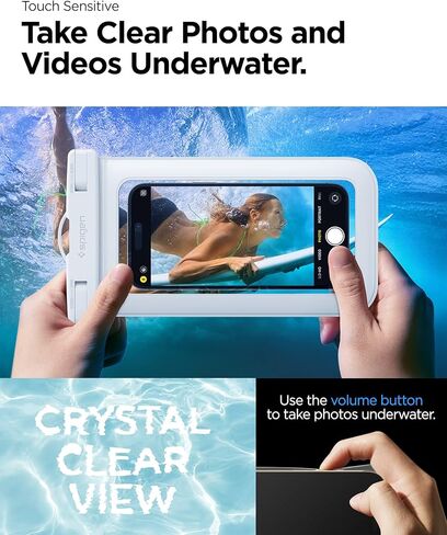 جراب هاتف Spigen AquaShield عالمي مقاوم للماء، جراب هاتف مقاوم للماء، حافظات حقيبة جافة واقية من PVC مع IPX8 A601 متوافقة مع iPhone وGalaxy وGoogle (عبوة من 1) - شفاف كريستالي شفاف in Kuwait