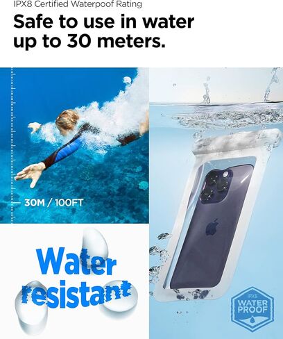 جراب هاتف Spigen AquaShield عالمي مقاوم للماء، جراب هاتف مقاوم للماء، حافظات حقيبة جافة واقية من PVC مع IPX8 A601 متوافقة مع iPhone وGalaxy وGoogle (عبوة من 1) - شفاف كريستالي شفاف in Kuwait