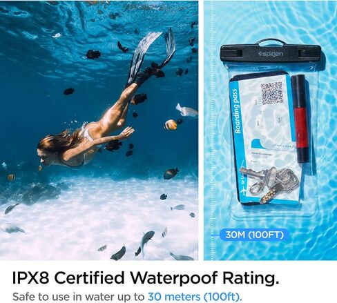 Spigen AquaShield Universal Waterproof Phone Pouch, Waterproof Phone Case, PVC Protective Dry Bag Cases with IPX8 A601 Compatible with iPhone, Galaxy, Google (Pack of 1) - Transparent Crystal Clear in Saudi Arabia