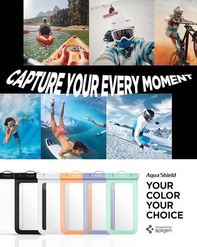 جراب هاتف Spigen AquaShield عالمي مقاوم للماء، جراب هاتف مقاوم للماء، حافظات حقيبة جافة واقية من PVC مع IPX8 A601 متوافقة مع iPhone وGalaxy وGoogle (عبوة من 1) - شفاف كريستالي شفاف in Kuwait