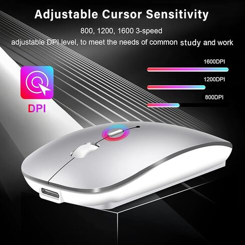 ماوس بلوتوث لاسلكي USB C لجهاز MacBook Air Pro iMac كمبيوتر سطح المكتب، ماوس C صامت لاسلكي قابل لإعادة الشحن لأجهزة Mac المكتبية/iPad/Surface Pro (BT5.2/3.0، 2.4G USB A، جهاز استقبال من النوع C) in Kuwait