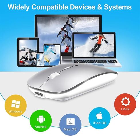 ماوس بلوتوث لاسلكي USB C لجهاز MacBook Air Pro iMac كمبيوتر سطح المكتب، ماوس C صامت لاسلكي قابل لإعادة الشحن لأجهزة Mac المكتبية/iPad/Surface Pro (BT5.2/3.0، 2.4G USB A، جهاز استقبال من النوع C) in Kuwait