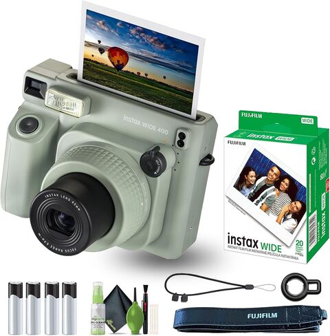 حزمة كاميرا Fujifilm Instax Wide 400 للفيلم الفوري مع طباعة ملونة فورية لفيلم Fuji Instax Wide (20 ورقة) + مجموعة تنظيف العدسات، كاميرا مثالية للأطفال، أو حفلات أعياد الميلاد، أو الزفاف، أو أي مناسبة in Saudi Arabia