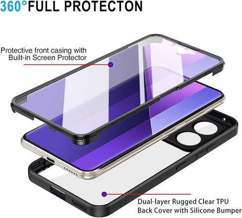 360°All-Inclusive Case for Xiaomi Redmi Note 13 Pro Plus 5G, [Built in Screen Protector] Dual Layer Full Body Shockproof Dustproof Clear Phone Case for Redmi Note 13 Pro Plus 5G QB-Black in Saudi Arabia