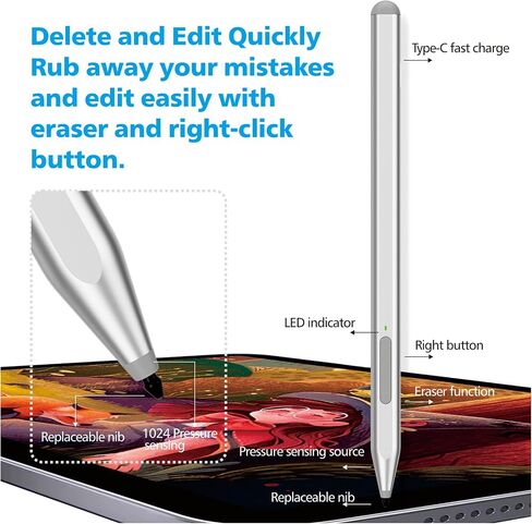 Stylus Pen for Microsoft Surface Pro11/10/9/8/X/7+/6/5/4, Surface Go 4/3/2/1, Surface Laptop1-5/Studio/Book 3/2/1 with Eraser Side Button,Palm Rejection,Tilt Function,1024 Pressure in Kuwait