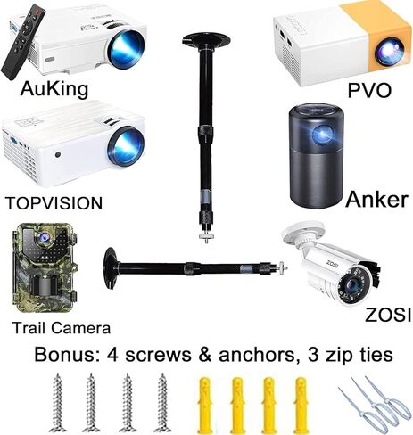 حامل جهاز عرض 2-Be-Best، حامل سقف لجهاز العرض 12-17.7 بوصة ارتفاع قابل للتعديل يدور 360 درجة، حامل جهاز عرض على الحائط من سبائك الألومنيوم المقاوم للصدأ، حامل جهاز عرض بخيط 1/4 بوصة لأجهزة العرض باللون الأسود in Kuwait