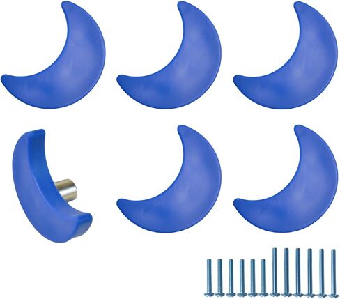 6 pack moon shape dresser pulls for kids rubber handles for cabinet drawers for nusery room and closet (blue) in Saudi Arabia