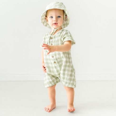 MakeMake Organics Organic Cotton Muslin Baby Toddler Kids Boys Girls Gender Neutral Short Romper Infant Henley Short Sleeve in Saudi Arabia
