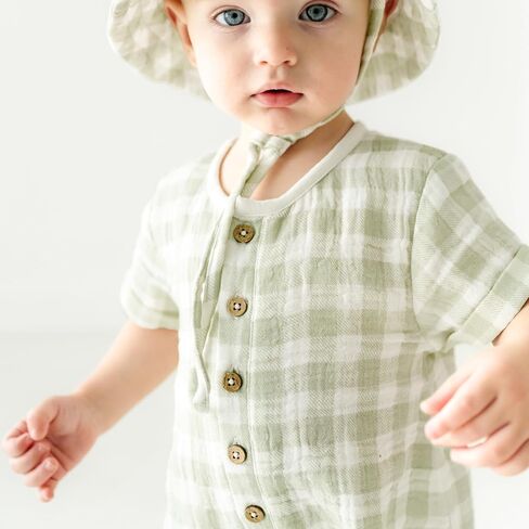 MakeMake Organics Organic Cotton Muslin Baby Toddler Kids Boys Girls Gender Neutral Short Romper Infant Henley Short Sleeve in Saudi Arabia