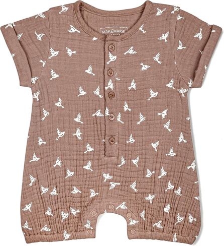 MakeMake Organics Organic Cotton Muslin Baby Toddler Kids Boys Girls Gender Neutral Short Romper Infant Henley Short Sleeve in Saudi Arabia