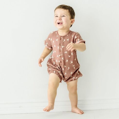 MakeMake Organics Organic Cotton Muslin Baby Toddler Kids Boys Girls Gender Neutral Short Romper Infant Henley Short Sleeve in Saudi Arabia