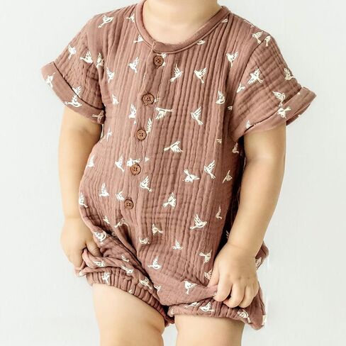 MakeMake Organics Organic Cotton Muslin Baby Toddler Kids Boys Girls Gender Neutral Short Romper Infant Henley Short Sleeve in Saudi Arabia