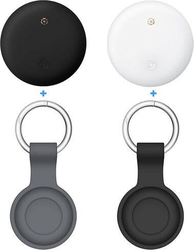 عبوتان من جهاز تعقب الهواء الذكي لجهاز Apple Find My (iOS فقط) + قطعتان متوافقتان مع حامل سيليكون لسلسلة المفاتيح AirTag Case، ومحدد موقع العناصر للأمتعة والمحفظة والدراجة (قطعة واحدة بيضاء + قطعة واحدة سوداء) in Kuwait