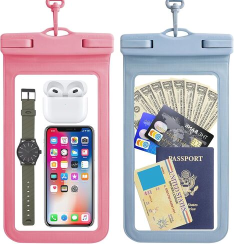 2-Pack Extra Large Waterproof Phone Pouch - Universal Dry Bag for iPhone, Samsung, Wallet, Passport - Touch Sensitive with Finger Strap - IPX8 Certified in Saudi Arabia
