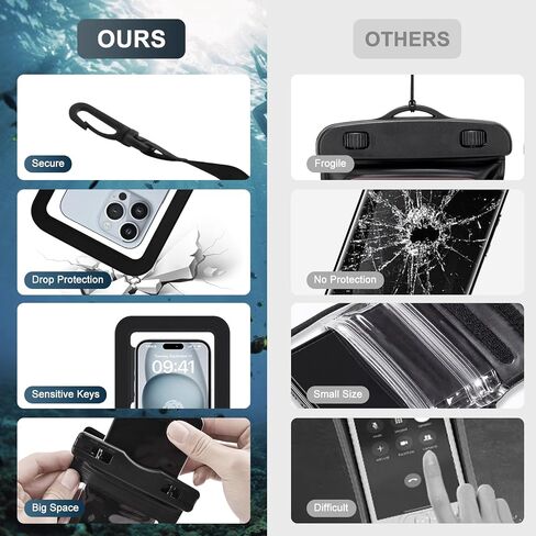 2-Pack Extra Large Waterproof Phone Pouch - Universal Dry Bag for iPhone, Samsung, Wallet, Passport - Touch Sensitive with Finger Strap - IPX8 Certified in Saudi Arabia
