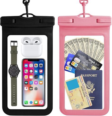 2-Pack Extra Large Waterproof Phone Pouch - Universal Dry Bag for iPhone, Samsung, Wallet, Passport - Touch Sensitive with Finger Strap - IPX8 Certified in Saudi Arabia