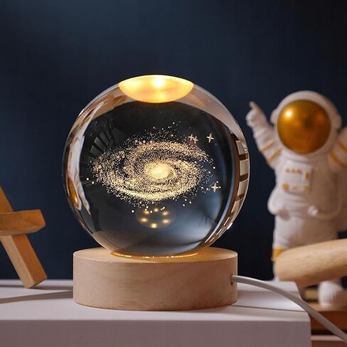 Crystal 3D Galaxy Lamp with wooden base - USB connection - Warm LED light - Perfect for gifts and presents in Saudi Arabia