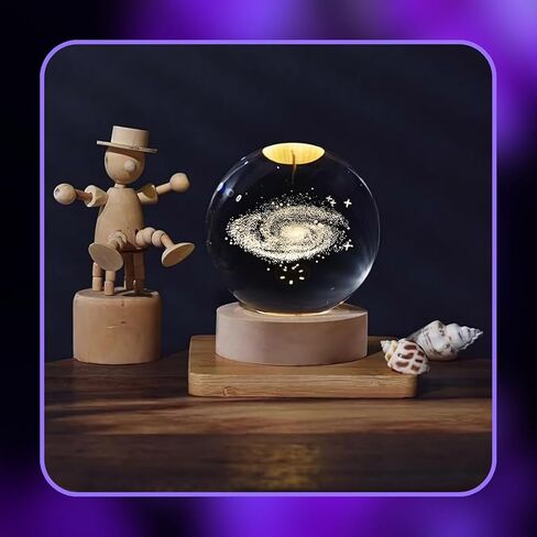Crystal 3D Galaxy Lamp with wooden base - USB connection - Warm LED light - Perfect for gifts and presents in Saudi Arabia