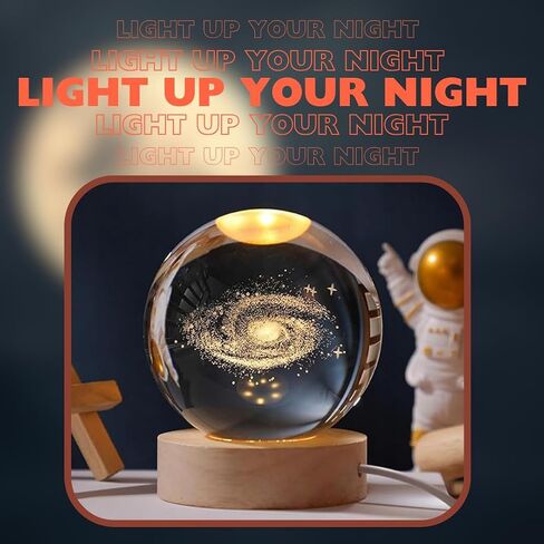 Crystal 3D Galaxy Lamp with wooden base - USB connection - Warm LED light - Perfect for gifts and presents in Saudi Arabia