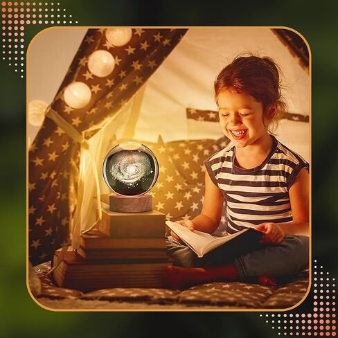 Crystal 3D Galaxy Lamp with wooden base - USB connection - Warm LED light - Perfect for gifts and presents in Saudi Arabia