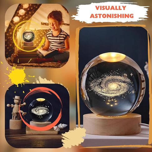 Crystal 3D Galaxy Lamp with wooden base - USB connection - Warm LED light - Perfect for gifts and presents in Saudi Arabia