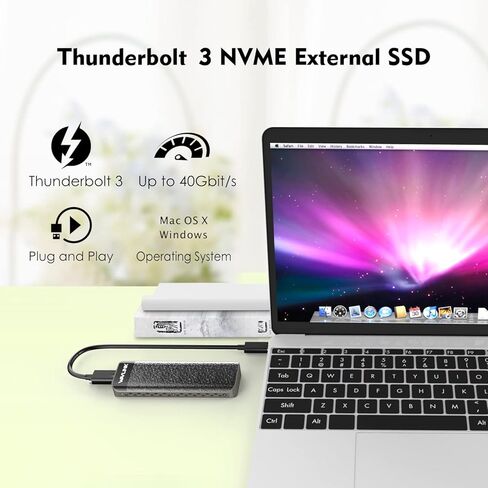 حاوية WAVLINK 40 جيجابت في الثانية NVMe، حاوية M.2 متوافقة مع Thunderbolt 4/3/USB 4، Thunderbolt 3 إلى M Key/B+M Key 2280 NVMe SSD، تصميم مبدد الحرارة، مع كابل Thunderbolt 50 سم، حتى 4 تيرابايت in Kuwait