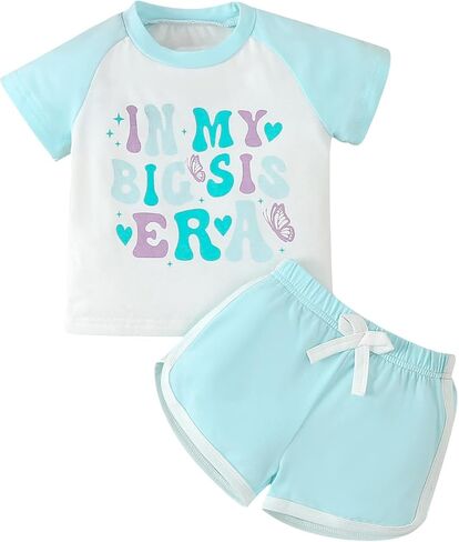 Toddler Baby Girl Clothes Set Raglan Short Sleeve T-Shirts Tops Shorts Infant 2Pcs Butterfly Letter Print Outfits in Saudi Arabia