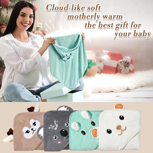 Hooded Baby Towels 4Pack Unisex Hooded Towels Super Soft Absorbent Baby Boys Girls 31.5x31.5 Inch Unique Animal Design Towels Set Gift for Newborn Infant Toddler Essentials in Saudi Arabia