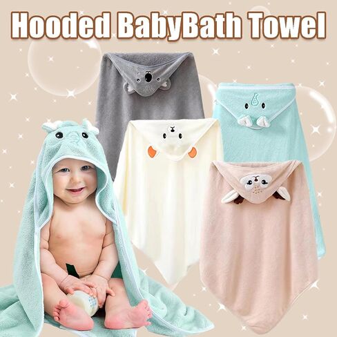 Hooded Baby Towels 4Pack Unisex Hooded Towels Super Soft Absorbent Baby Boys Girls 31.5x31.5 Inch Unique Animal Design Towels Set Gift for Newborn Infant Toddler Essentials in Saudi Arabia